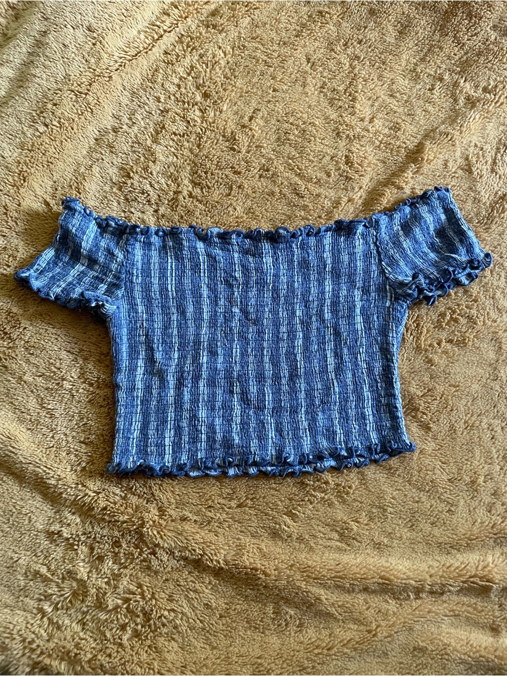 No Boundaries Blue Off-Shoulder Ribbed Crop Top